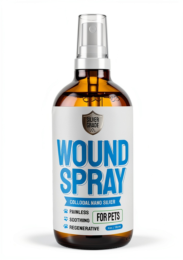 Applying SILVER GRADE Wound Spray on a dog's hot spot