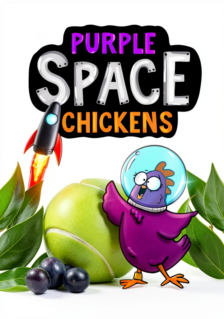 Purple Space Chickens book cover showing vibrant comic illustrations for kids