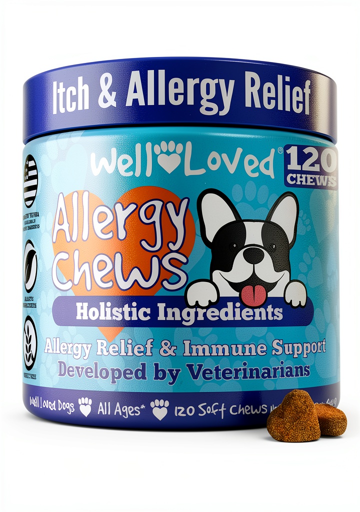 Well Loved Dog Allergy Chews package and ingredients