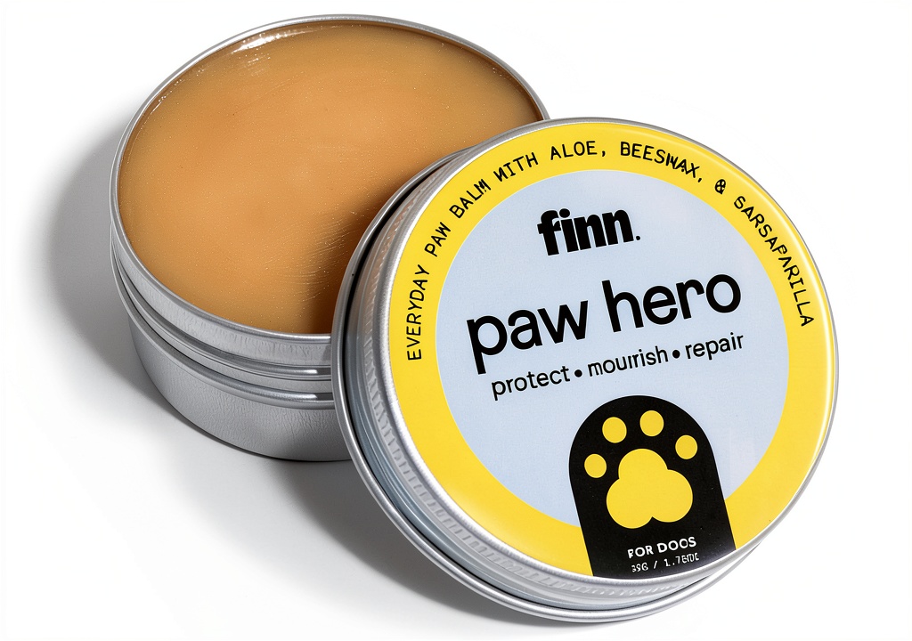 Applying Paw Hero balm on a dog's paw in snowy conditions
